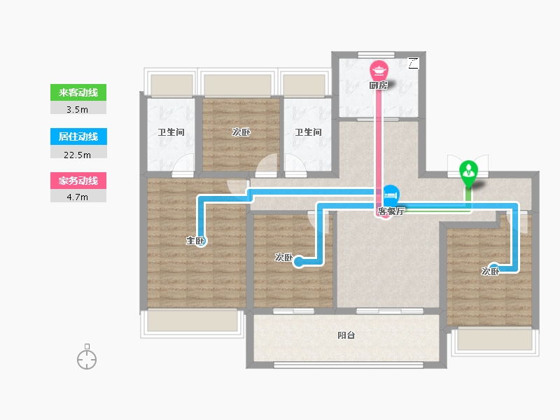 江苏省-扬州市-卓越晴翠-104.81-户型库-动静线