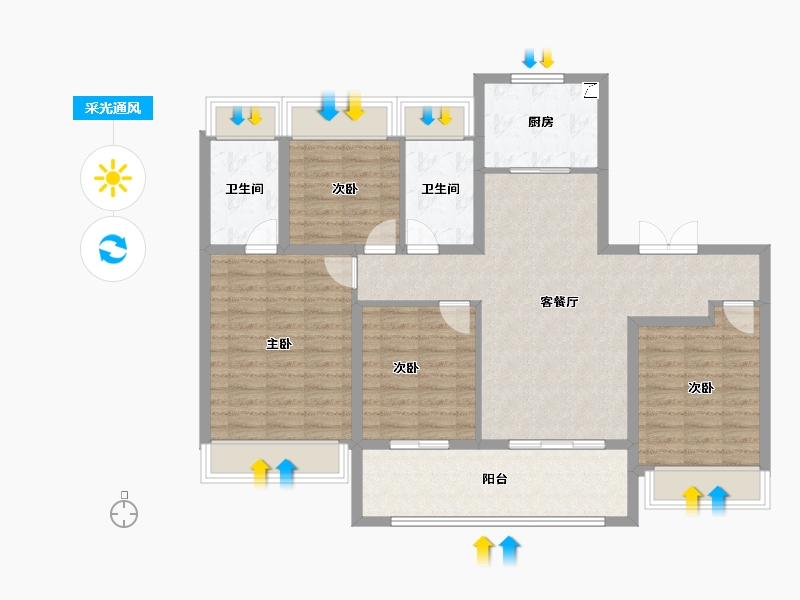 江苏省-扬州市-卓越晴翠-104.81-户型库-采光通风