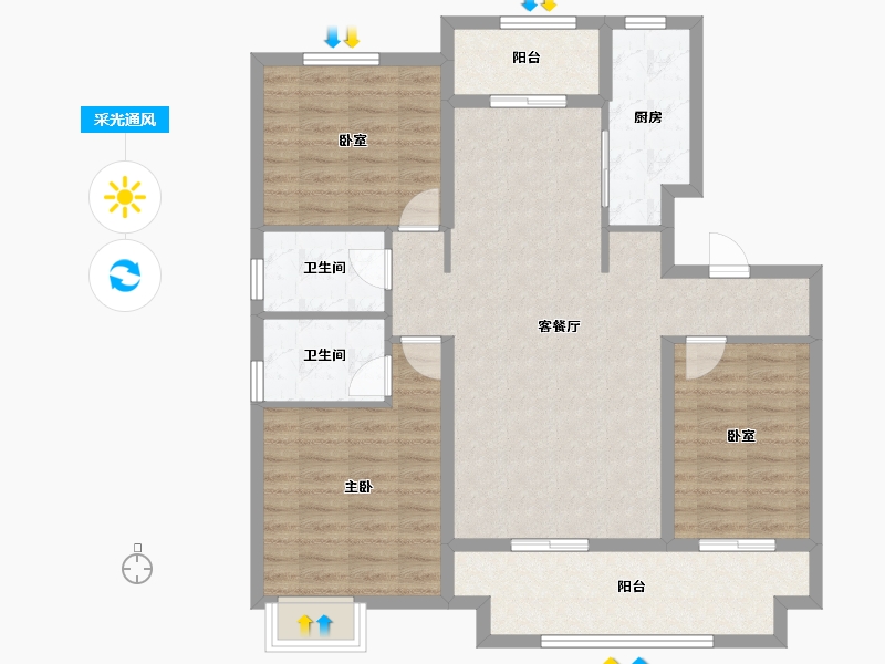 河南省-三门峡市-嵩基如意府-101.93-户型库-采光通风