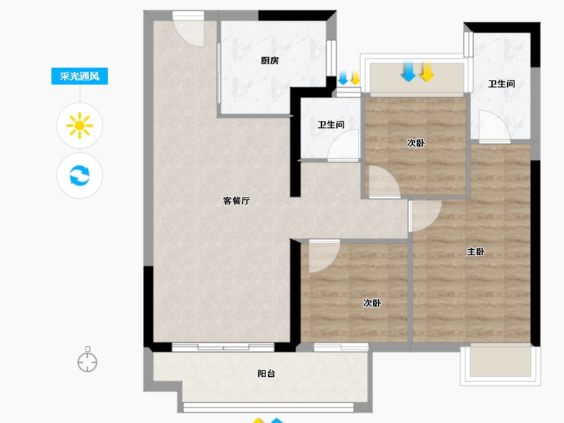 福建省-南平市-碧桂园珑樾台-71.74-户型库-采光通风