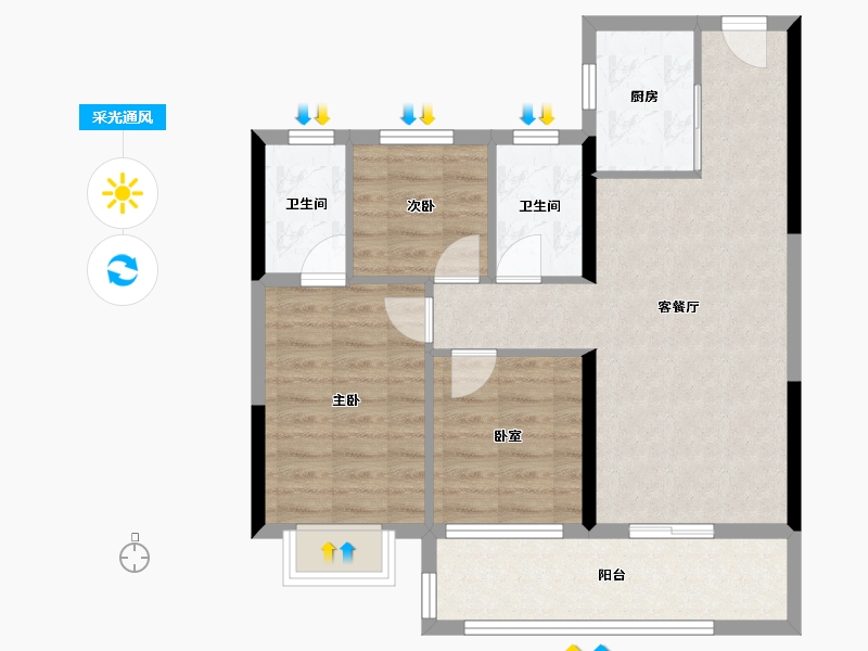 湖北省-黄石市-磁湖璟悦-73.97-户型库-采光通风