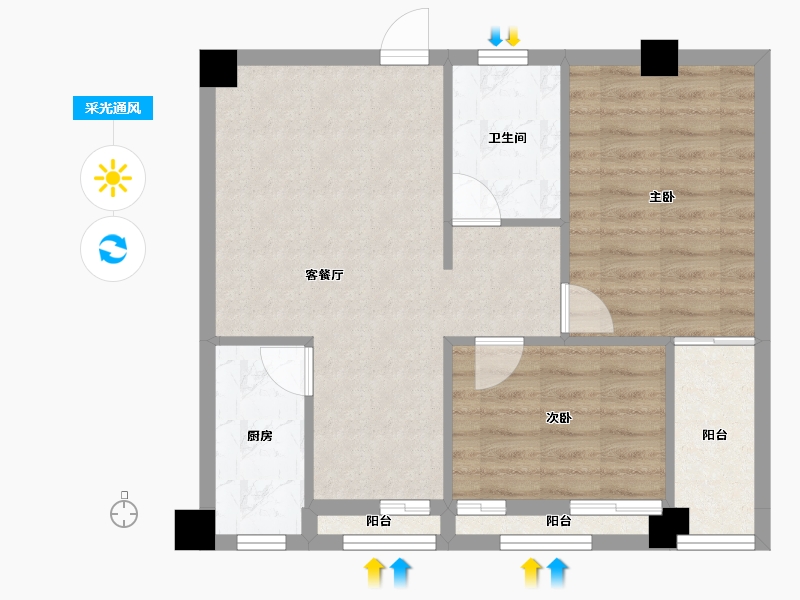 湖北省-宜昌市-鑫源人才公寓-63.36-户型库-采光通风