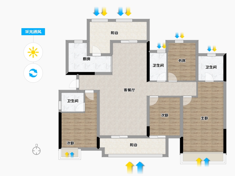 湖北省-宜昌市-公园大观-133.14-户型库-采光通风