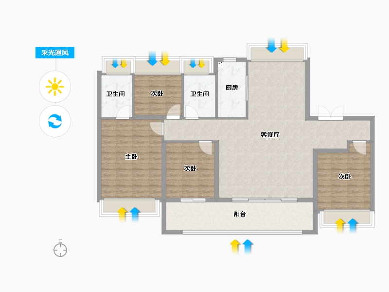 江苏省-扬州市-卓越晴翠-120.01-户型库-采光通风