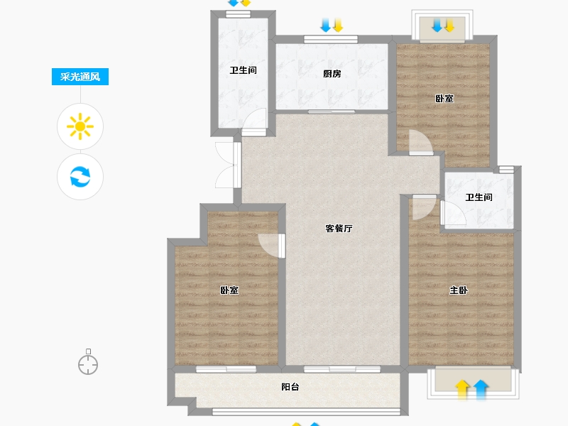 安徽省-蚌埠市-山水文园-105.37-户型库-采光通风