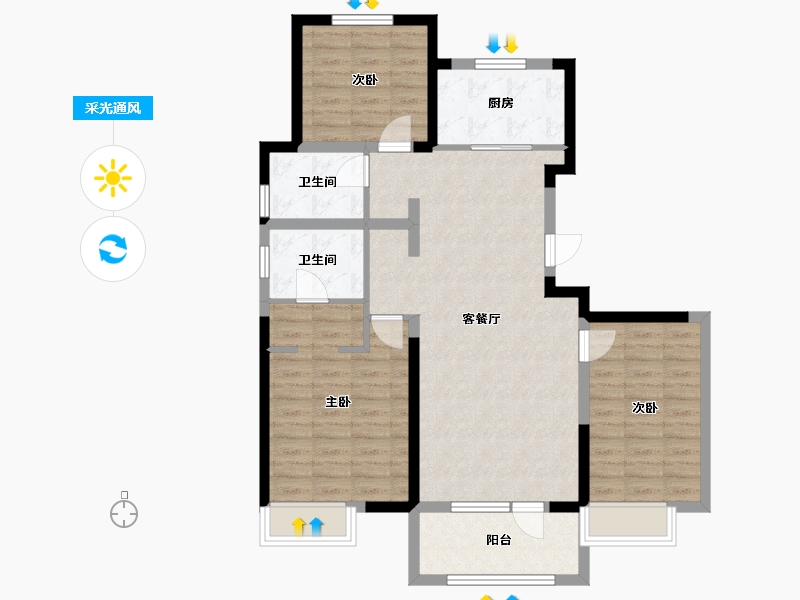 河北省-唐山市-中建府-94.93-户型库-采光通风