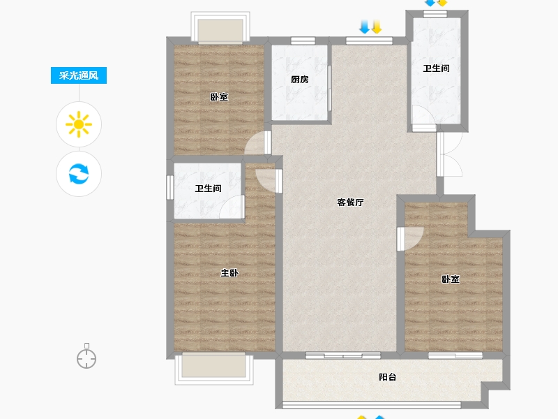 安徽省-蚌埠市-山水文园-108.64-户型库-采光通风