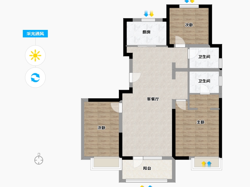 河北省-唐山市-中建府-94.83-户型库-采光通风