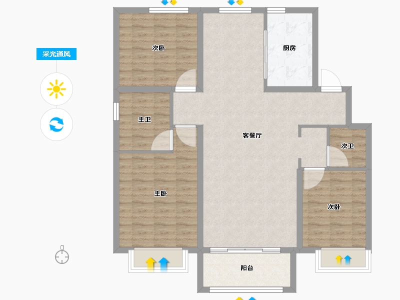 河北省-邢台市-银基悦蓝湾-101.06-户型库-采光通风