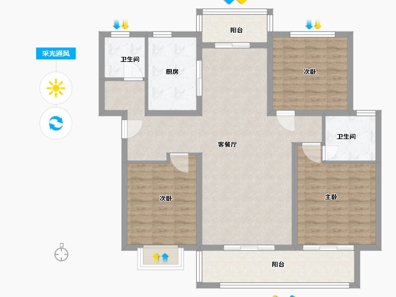 山东省-泰安市-东城紫郡-106.00-户型库-采光通风