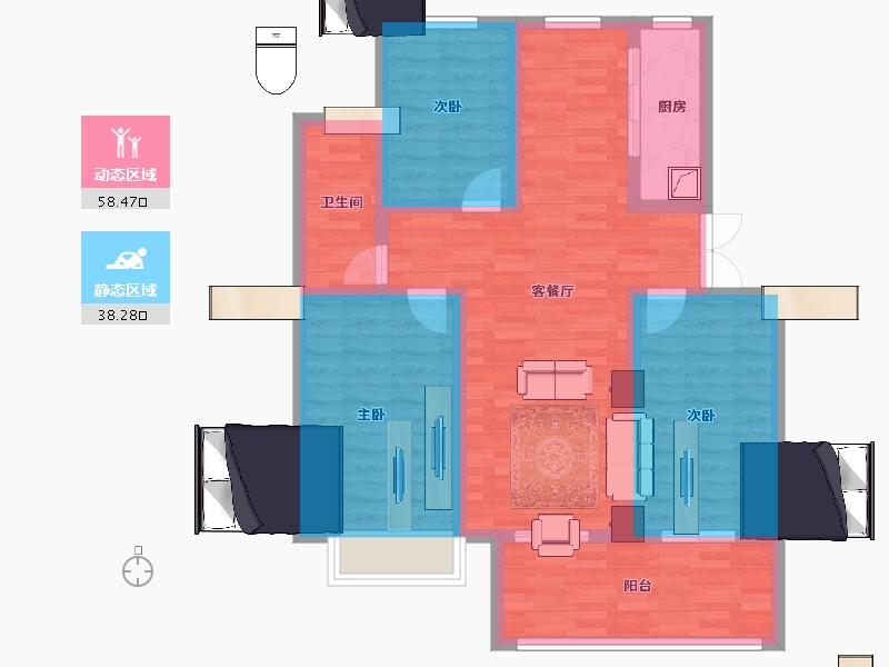 江苏省-淮安市-潮都望庄-85.61-户型库-动静分区