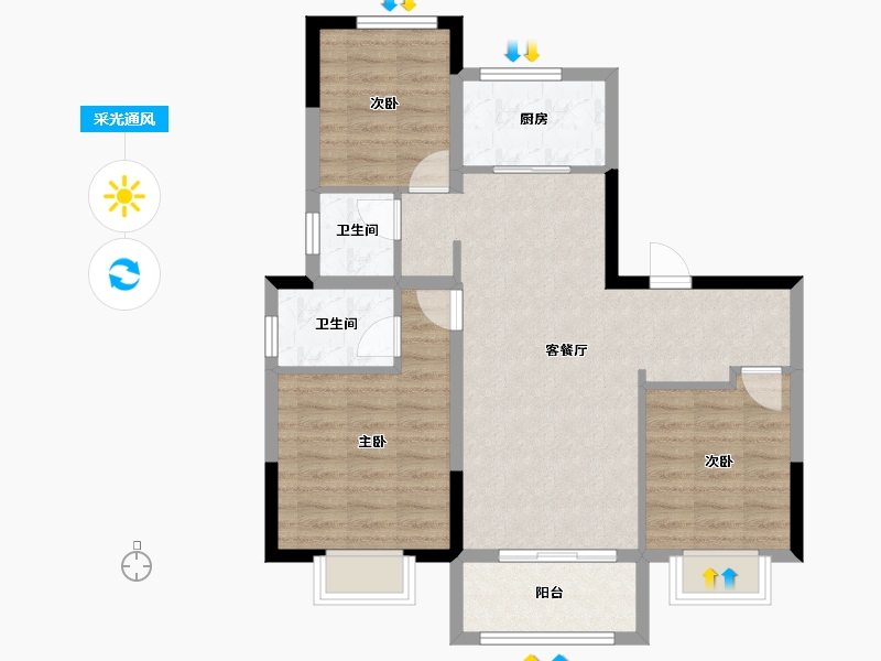 陕西省-榆林市-盛景蘭亭-76.97-户型库-采光通风