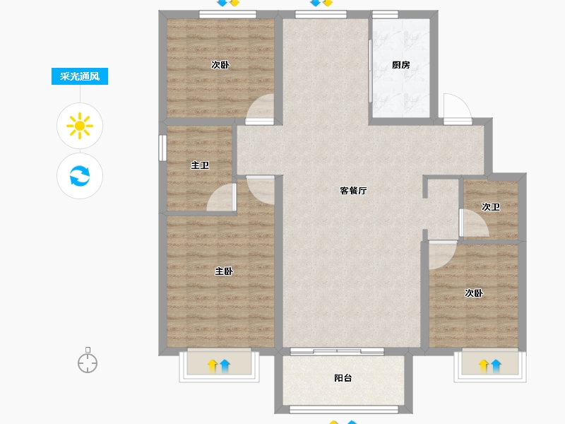 河北省-邢台市-银基悦蓝湾-103.40-户型库-采光通风