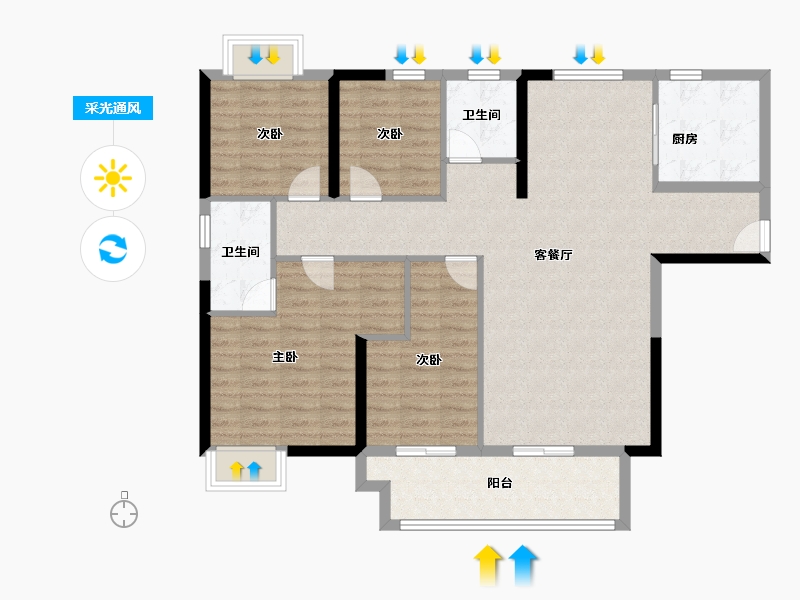 湖北省-宜昌市-福星惠誉金色华府-109.90-户型库-采光通风