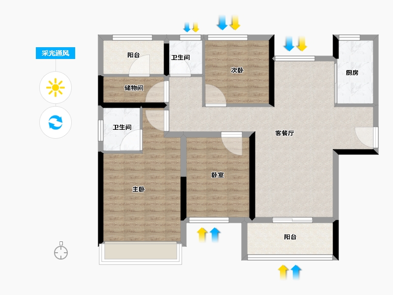 河南省-许昌市-鹿鸣湖壹号·和府-101.60-户型库-采光通风