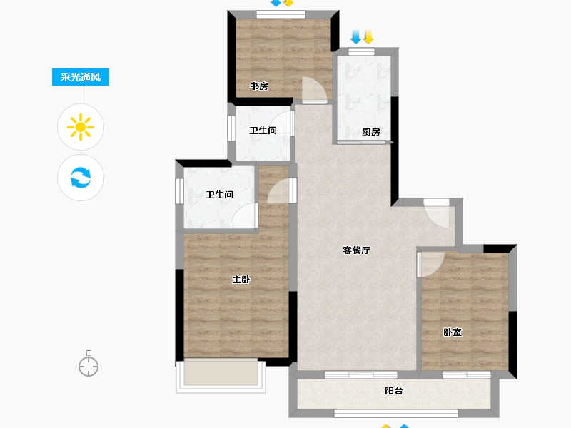 河南省-郑州市-郑东新区云溪苑-84.00-户型库-采光通风