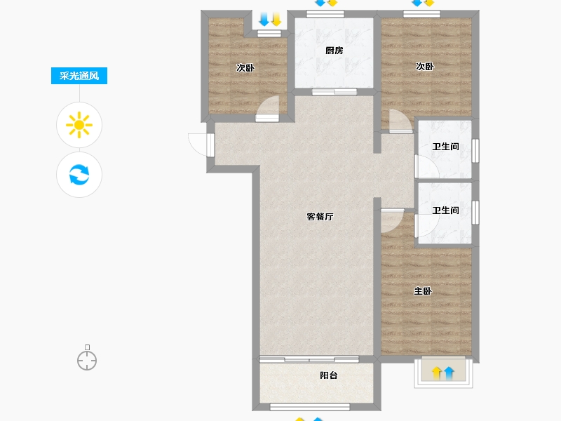 陕西省-榆林市-汇兴花园-89.63-户型库-采光通风