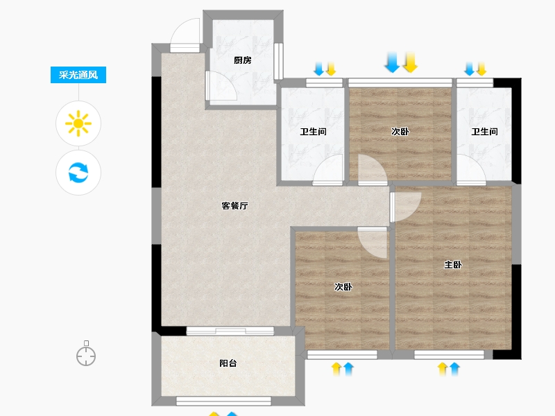 福建省-南平市-建瓯宏林世纪城-71.76-户型库-采光通风