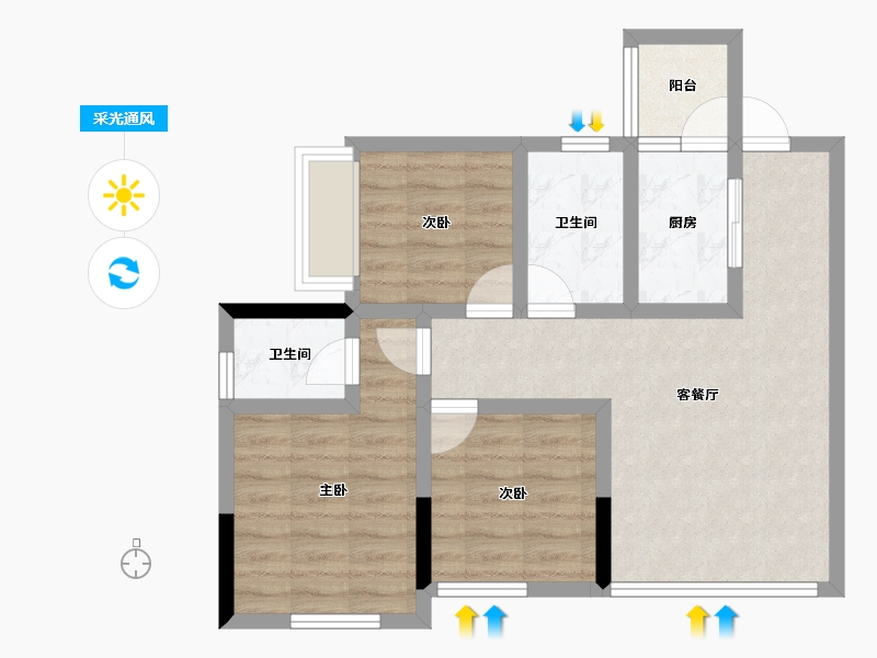 四川省-遂宁市-卓同麓溪臺-65.20-户型库-采光通风