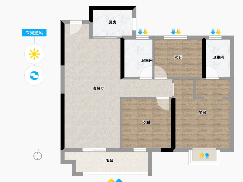 湖北省-宜昌市-福星惠誉金色华府-83.30-户型库-采光通风