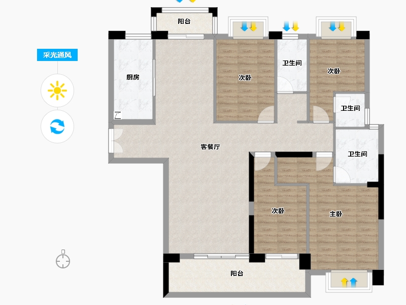 广东省-汕尾市-岁宝华府-133.67-户型库-采光通风