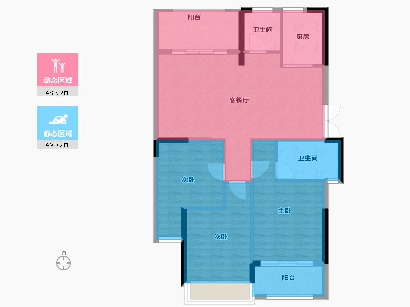 福建省-南平市-坤润金瓯湾-88.84-户型库-动静分区