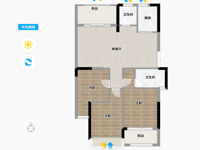 福建省-南平市-坤润金瓯湾-88.84-户型库-采光通风