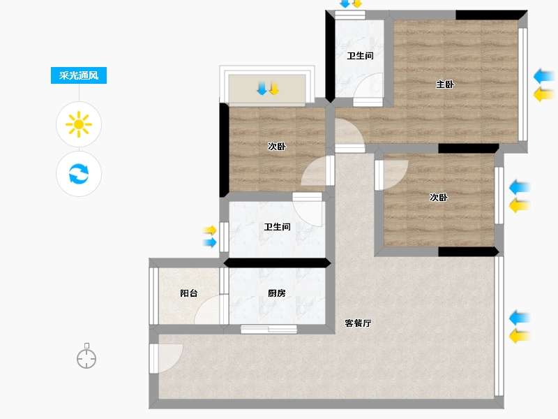 四川省-遂宁市-卓同麓溪臺-66.43-户型库-采光通风