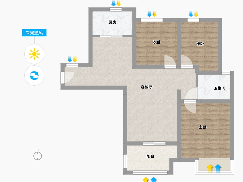 河南省-郑州市-名门翠园-80.00-户型库-采光通风