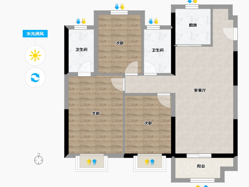 河北省-沧州市-中梁观沧海-83.04-户型库-采光通风