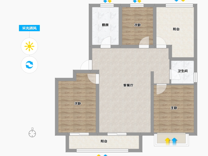 河北省-沧州市-天成鸿园-91.63-户型库-采光通风