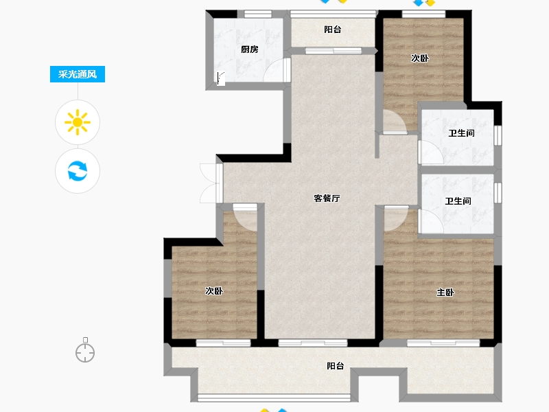 河南省-商丘市-虞城建业·新筑-100.14-户型库-采光通风