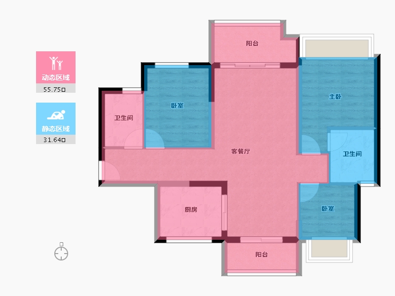 海南省-海口市-雅居乐金沙湾-77.69-户型库-动静分区