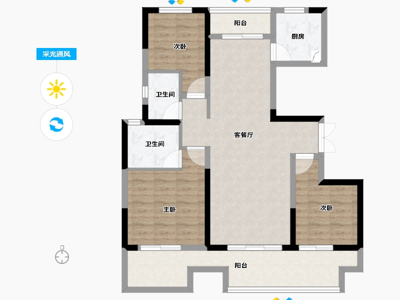 河南省-商丘市-虞城建业·新筑-91.86-户型库-采光通风