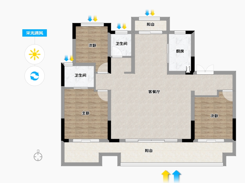 河南省-商丘市-虞城建业·新筑-110.96-户型库-采光通风