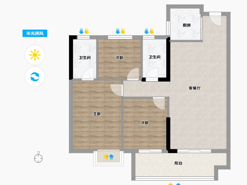 湖北省-黄冈市-中乾融·玺台-84.00-户型库-采光通风