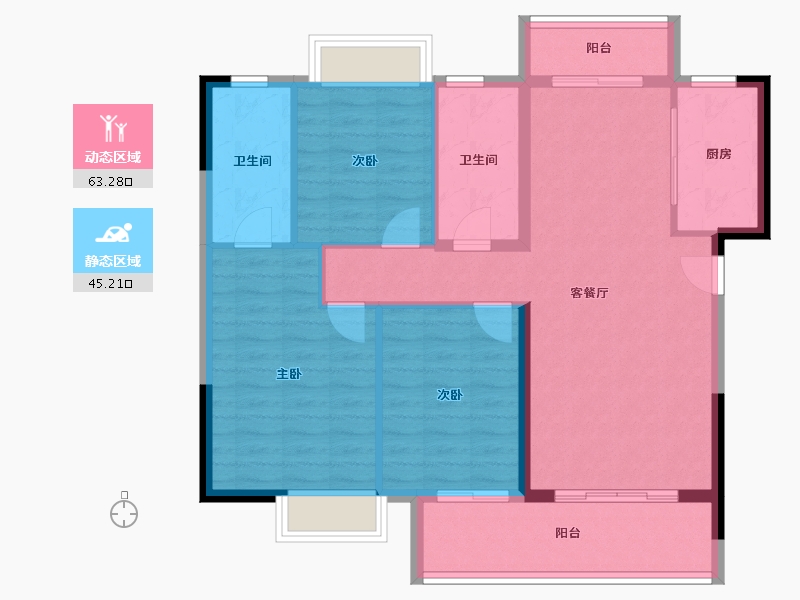 湖北省-黄冈市-中乾融·玺台-98.30-户型库-动静分区