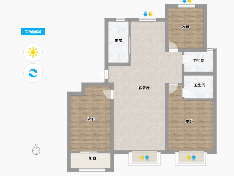 河北省-沧州市-天成鸿园-83.99-户型库-采光通风