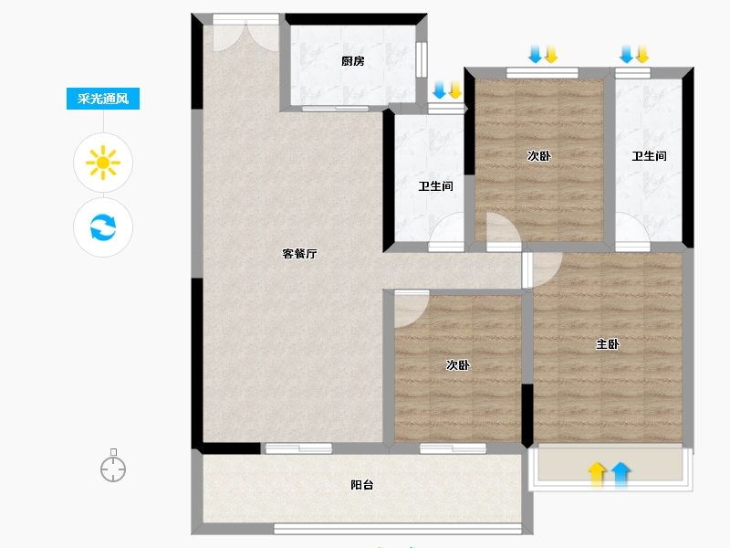 陕西省-汉中市-缙颐御璟上城-98.87-户型库-采光通风