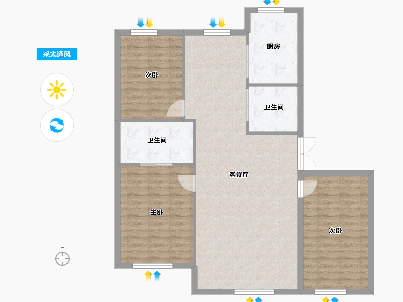 吉林省-松原市-晟兴东方赛纳-104.55-户型库-采光通风