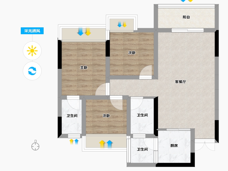 四川省-广安市-龙洲·翡翠湾-66.57-户型库-采光通风