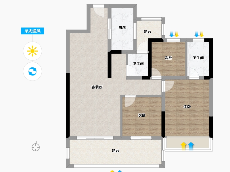 湖北省-荆州市-金投·新城印象-86.17-户型库-采光通风