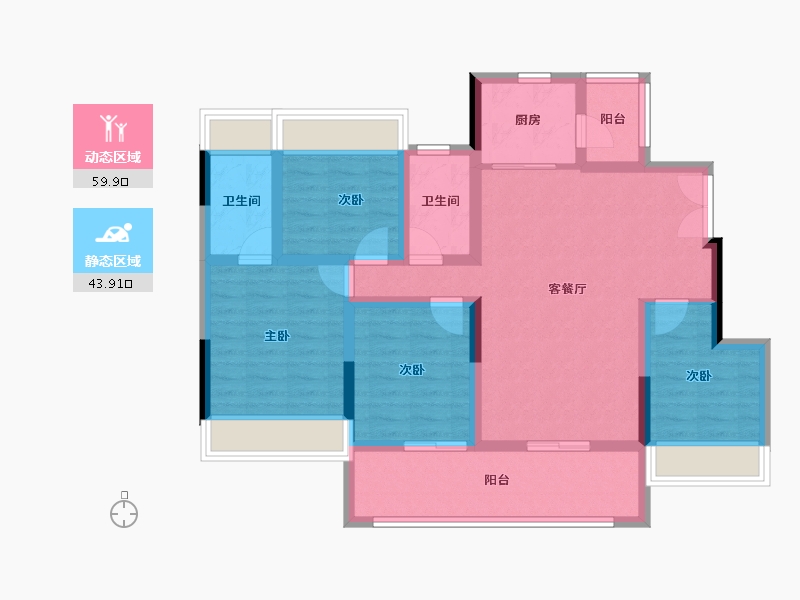 四川省-广安市-龙洲·翡翠湾-91.43-户型库-动静分区