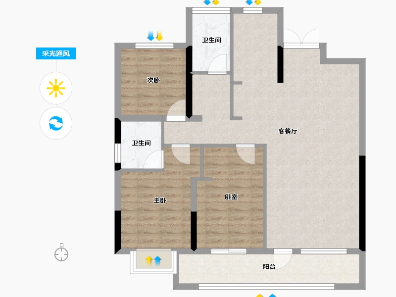 辽宁省-丹东市-水岸澜庭-92.08-户型库-采光通风