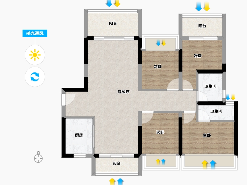 广东省-汕头市-龙光臻品阳光誉苑-83.38-户型库-采光通风