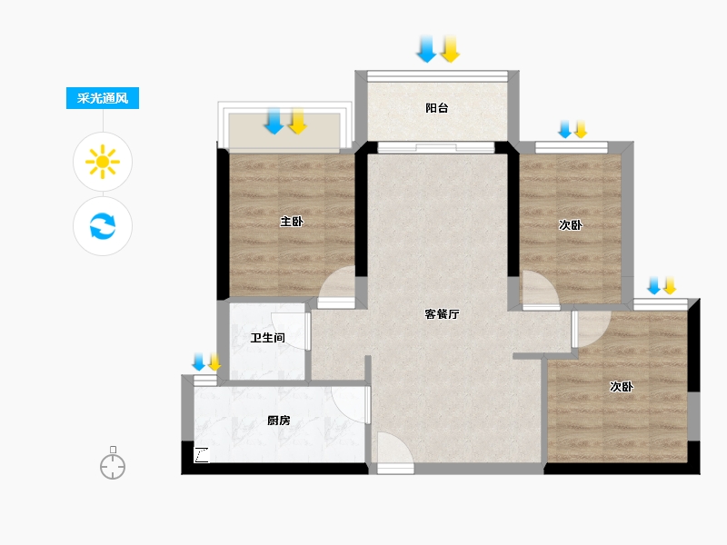 广东省-汕头市-龙光臻品阳光誉苑-60.84-户型库-采光通风