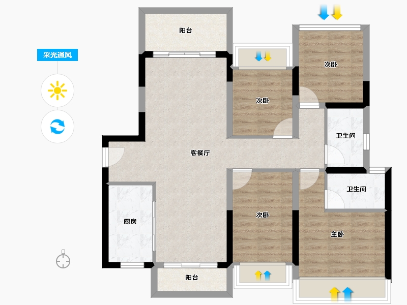 广东省-汕头市-龙光臻品阳光誉苑-93.35-户型库-采光通风