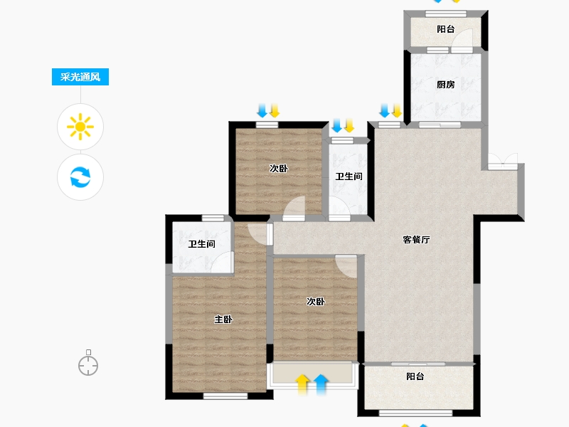 陕西省-汉中市-仕锦云阙-111.00-户型库-采光通风