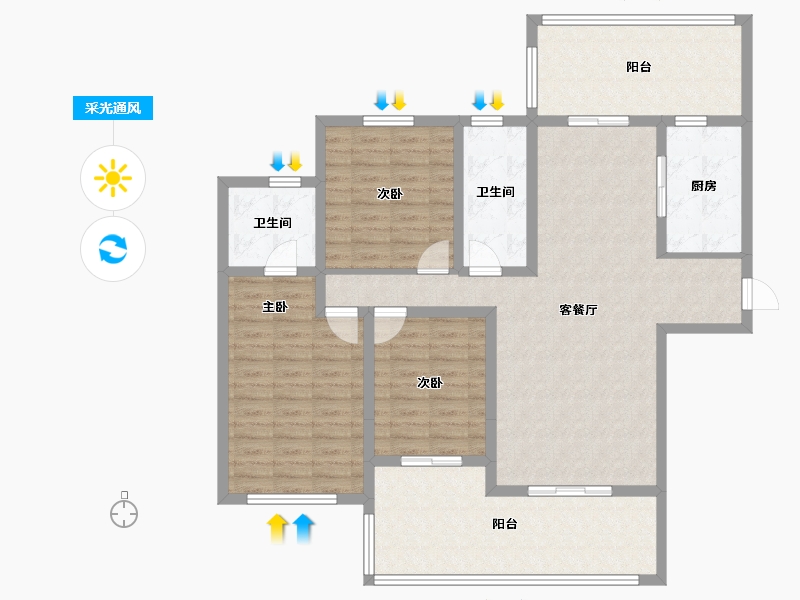 陕西省-汉中市-裕添·四季花城-120.74-户型库-采光通风