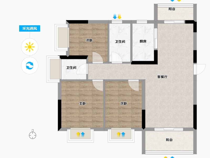 海南省-海口市-汇元文澜世家-78.19-户型库-采光通风